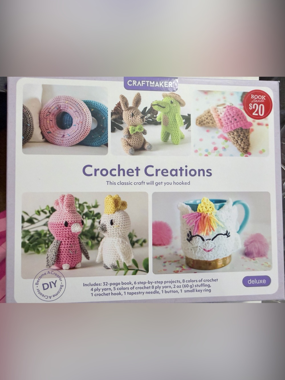 Crochet Creations Kit - Pink, White, Yellow Accents